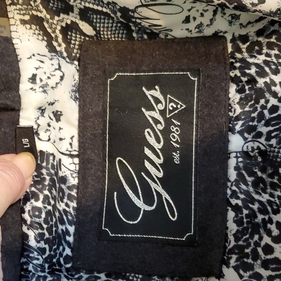 GUESS - Women's Wool Double breasted winter coat faux fur WARM Neutral Mod Sz. L - Picture 6 of 9